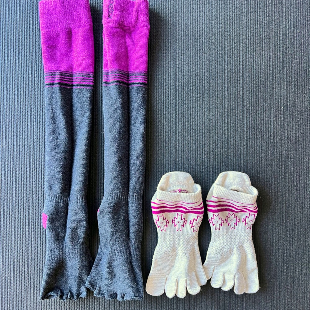 Toesox 2 PAIR multi pack - grip non- slip toe socks for Pilates Barre Yoga